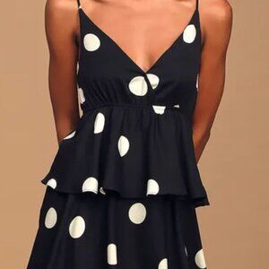 O.P.T Cava Tiered Black Polka Dot Midi Dress In Black Size M Sleeveless